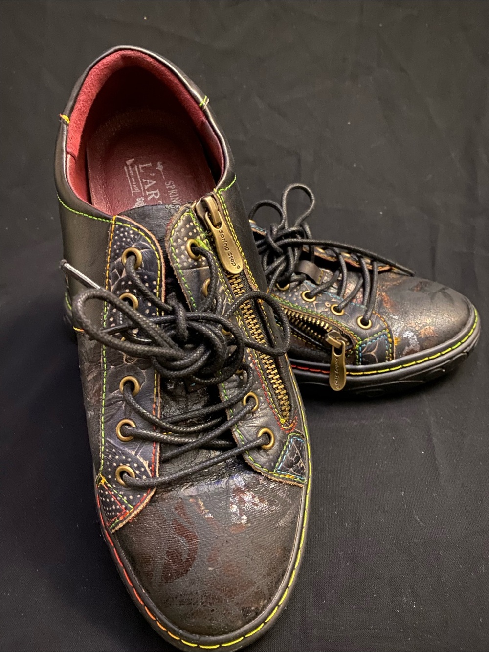 L'Artiste by Spring Step Danli-Bloom Black Multi Leather Sneakers Size US 8.5